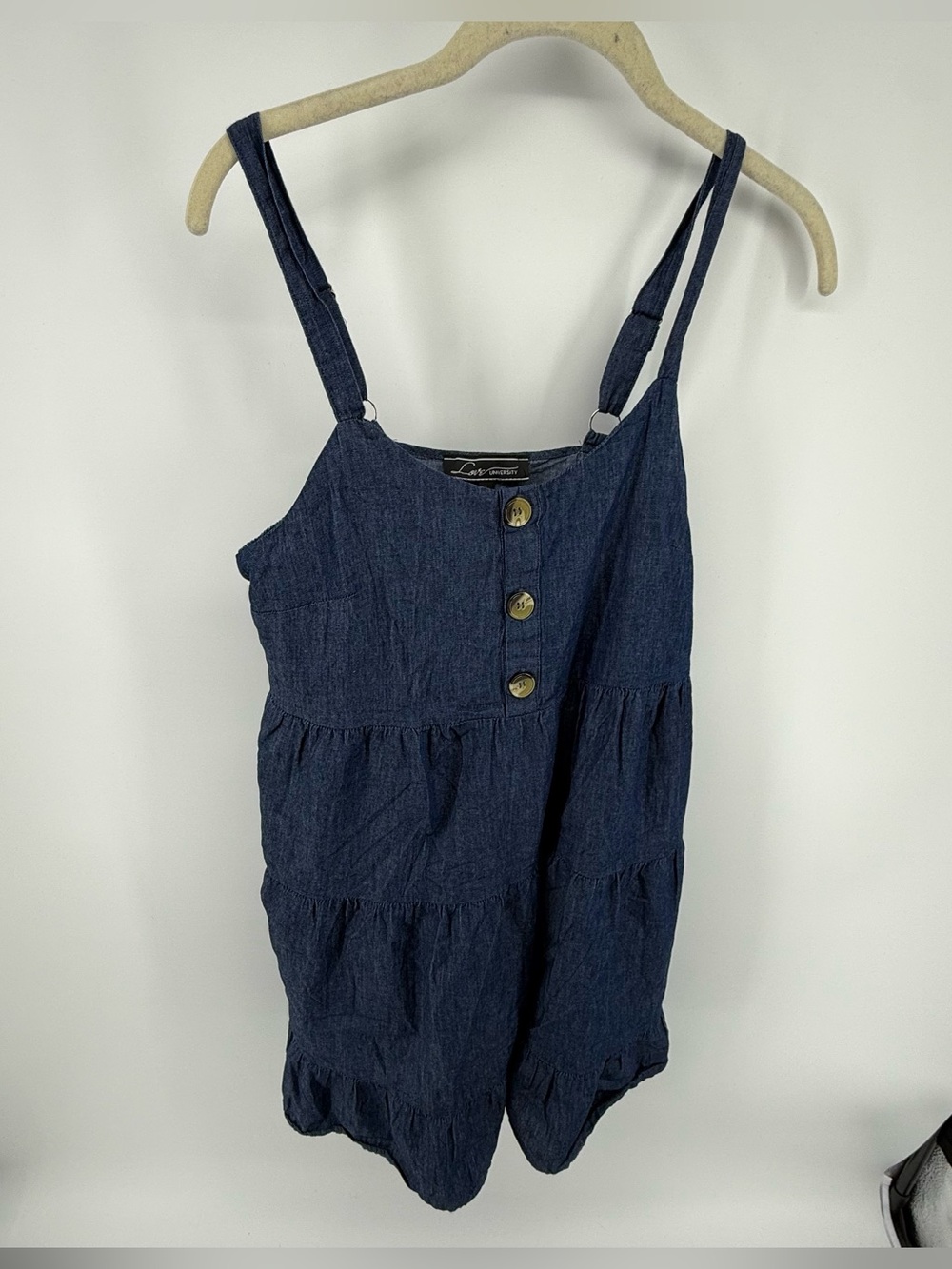 Dark Blue Tiered Button-Front Sleeveless Babydoll Dress‎